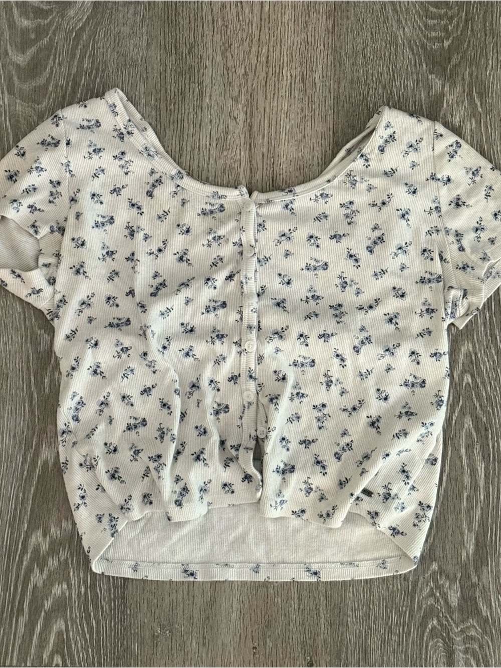 Hollister White Crop Top with Blue Floral Print
